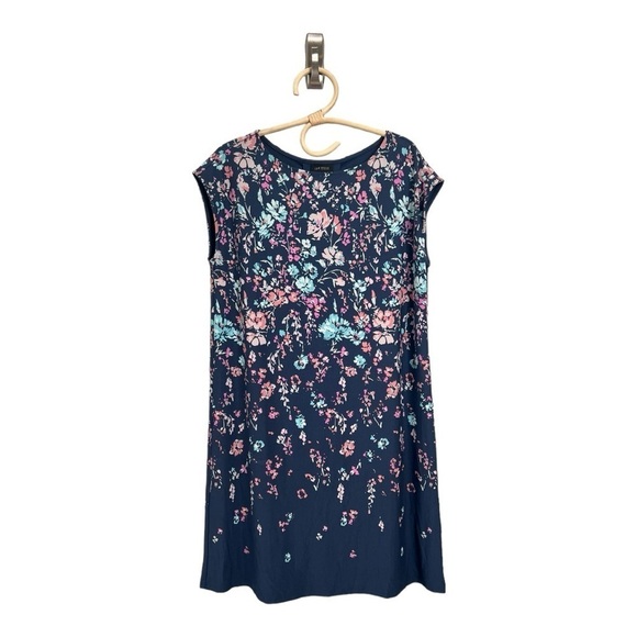 J.Jill Wearever Indigo Blue Cascade Floral Drapey Jersey Popover Dress Botanical - Picture 3 of 16